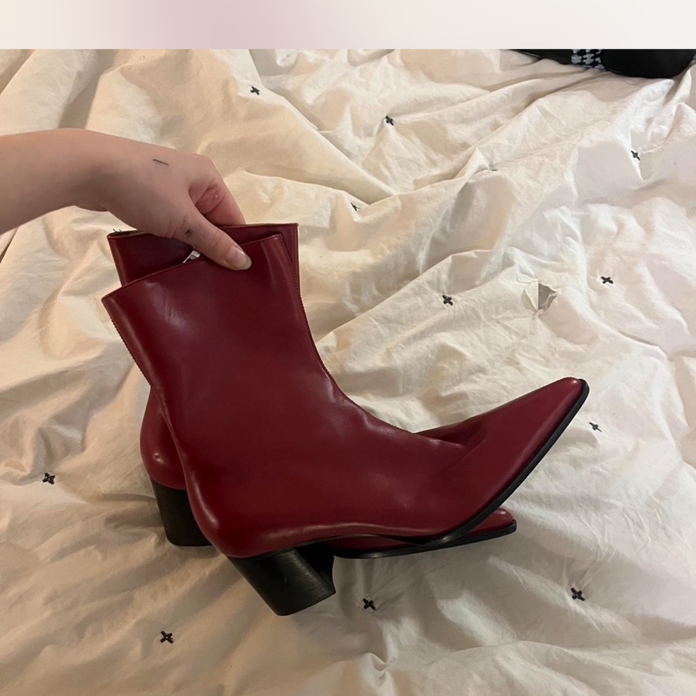 Elegant Red Leather Ankle Boots